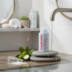 Восстанавливающий шампунь Charismo Moisture Repair в интерьере ванной